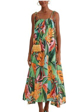 chinese dress ladies Green Monstera Corset Eyelet Maxi Dress – FARM Rio main image 1